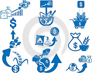 Food price hike icon, Food icon, Food price high blue vector  icon