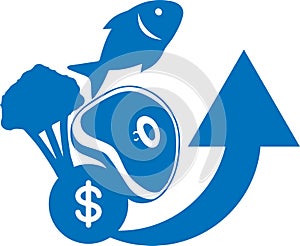 Food price hike icon, Food icon, Food price high blue vector  icon.
