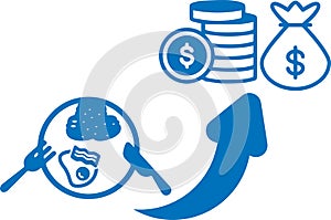 Food price hike icon, Food icon, Food price high blue vector  icon