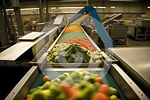 At a food processing factory, vegetables are categorized by their size as they move along a conveyor belt. AI