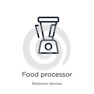 Food processor icon. Thin linear food processor outline icon isolated on white background from electronic devices collection. Line