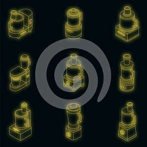 Food processor icons set vector neon