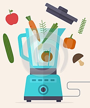 Food processor, mixer, blender and vegetables.