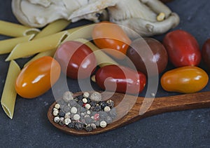 Food products - mushrooms plate with tomatoes