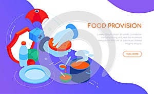 Food provision and charity - modern colorful isometric web banner