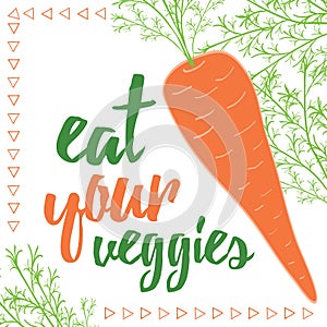 Food quotes. Eat your veggies. Organic carrot card.