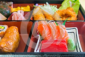 Food replicas of sashimi in Bento set