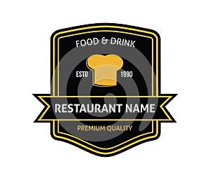 Food restaurant and cafe black gold badge logo design