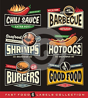 Food restaurant labels, logos and stickers collection