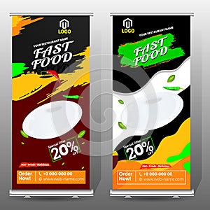 Food and Restaurant roll up banner design, Standee Food Design Banner, Fast Food digital Roll Up template, standee roll up banner