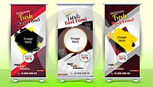 Food and Restaurant roll up banner design, Standee Food Design Banner, Fast Food digital Roll Up template, standee roll up banner