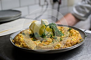 Food in restaurante, kitchen clean and harmony photo