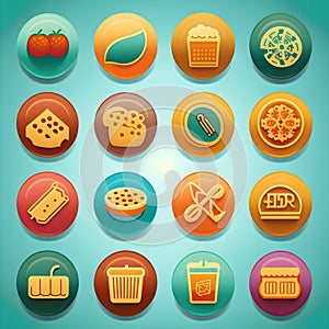 Food reward stickers icons logo for games, application, website, system on a light blue background