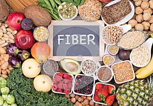 Food rich in fiber, top view photo