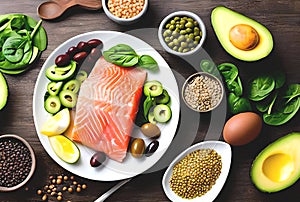 Food rich in omega 3 fatty acid and healthy fats. Healthy eating concept