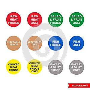 Food safety colour coded adhesives icon set of color types. Isolated vector sign symbols. Icon pack