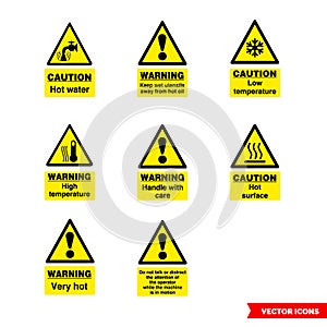 Food safety hazard signs icon set of color types. Isolated vector sign symbols. Icon pack