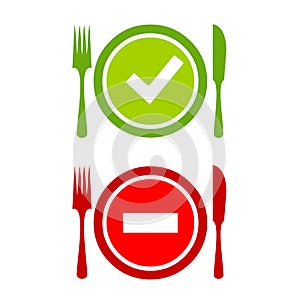 Food safety icon, safe and danger food