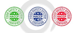 Food safety system grunge stamp. HACCP certified badge. Vector illustration