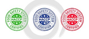 Food safety system grunge stamp. HACCP certified badge. Vector illustration photo