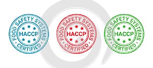 Food safety system stamp. HACCP certified grunge badge. Vector illustration photo