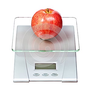 Food scale with apple isolated on white
