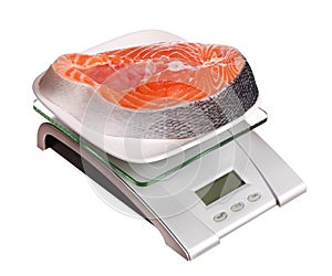 Food scale with salmon fish electronic and digital isolated