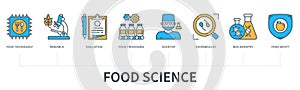 Food science concept with icons in minimal flat line style