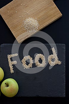 Food scribed with real food in a table