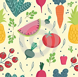 food seamless pattern fresh vegetables and fruits ingredients cooking