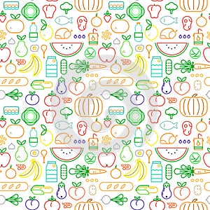 Food seamless pattern of modern outline icons