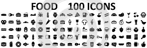 Food set 100 icons for menu, infographics, design elements â€“ stock vector