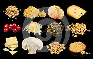 Food Set on on Black Background