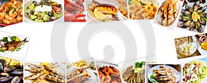 Food set of different seafoods collage. Food concept photo. photo