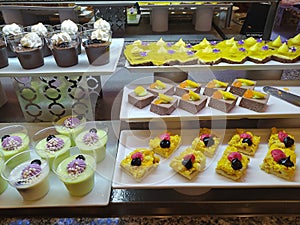 Food on the shelves in the self-service buffet with all inclusive in Turkey