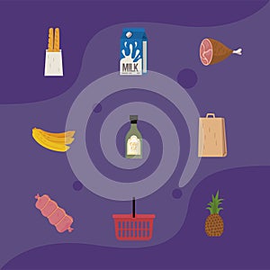 food and shopping icon set