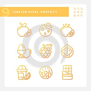 Food shopping pixel perfect gradient linear vector icons set