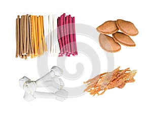 Food of snack for dog on isolated white