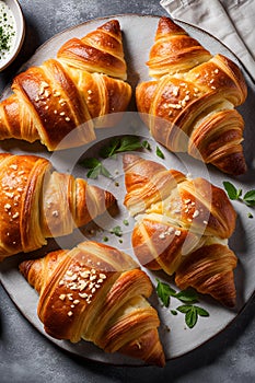 A food snapshots with croissants, delicious, crispy, cheese fillings, baked, bakery, cake, bread