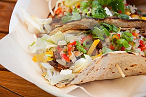 Food soft flatbread beef vegetable fajita