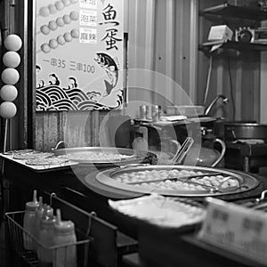 Food stall at a Taipei market selling Fish balls type