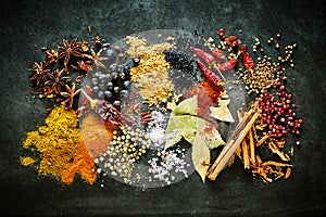 Food still life of aromatic and pungent spices