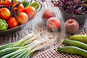 Food still life of late summer harvest picked fresh from the field.