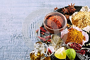 Food still life with a variety of Asian spices