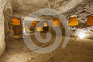 Food storage in ancient underground city of Kaymakli. Cappadocia, Turkey