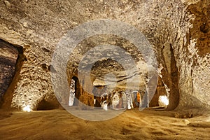 Food storage cave. Ancient underground city of Kaymakli. Cappadocia, Turkey