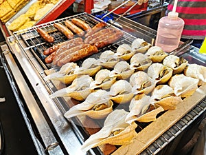Food store selling barbeque sausages and seafood