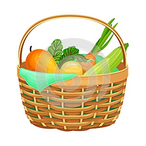 Food Stored in Wicker Basket as Everyday Reused Object Vector Illustration