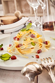 Food styling concept with Italian spaghetti