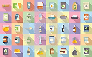 Food substitutes icons set flat vector. Sweetener chemical